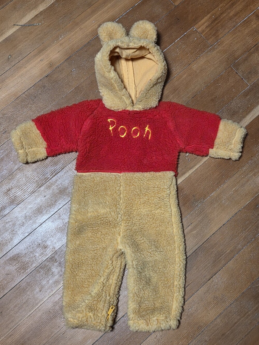 Vintage Disney Store Winnie the Pooh plush costume Fuzzy Hood Ears 6-12 Months